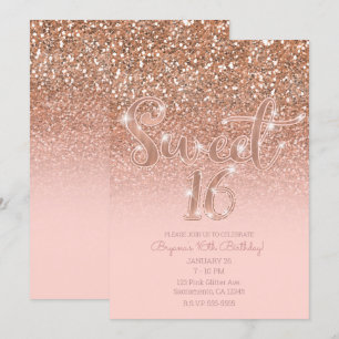 Moderne Blush Roze Glam Glitters Zweet 16 Kaart