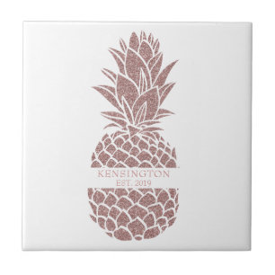 Moderne Blush Roze Glitter Ananas Naam Tegeltje