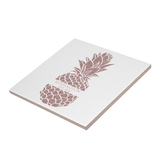 Moderne Blush Roze Glitter Ananas Naam Tegeltje (Zijkant)