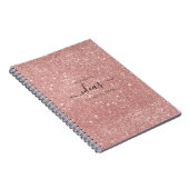 Moderne blush roze glitter script naam notitieboek (Rechterzijde)