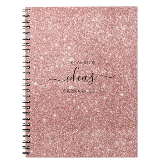 Moderne blush roze glitter script naam notitieboek (Voorkant)