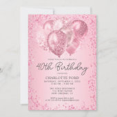Moderne Blush Roze Glitter Sparkle Balloon Verjaar Kaart (Voorkant)