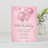 Moderne Blush Roze Glitter Sparkle Balloon Verjaar Kaart (Staand voorkant)