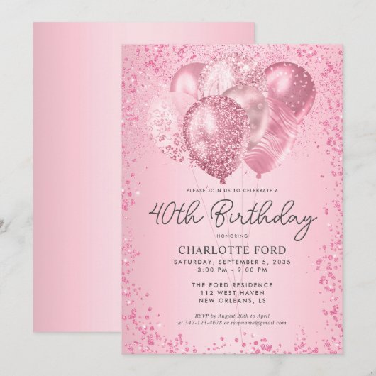 Moderne Blush Roze Glitter Sparkle Balloon Verjaar Kaart (Voorkant / Achterkant)