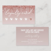 Moderne Blush Roze Glitter Stationt Salon 6 punch Klantenkaartje (Voorkant / Achterkant)