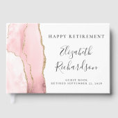 Moderne Blush Roze Goud Agaat Script Pensioen Gastenboek (Voorkant)