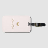 Moderne Blush Roze Goud Minimalistische Monogram Bagagelabel (Voorkant (horizontaal))