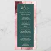 Moderne Blush Roze Goud Smaragdgroene Agaat Huweli Menu (Voorkant)