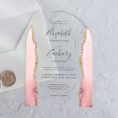 Moderne Blush Roze Gouden Agaat Boog Huwelijk Acryl Uitnodigingen