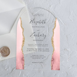 Moderne Blush Roze Gouden Agaat Boog Huwelijk Acryl Uitnodigingen