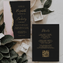 Moderne Blush Roze Gouden Agaat Donkere QR-code Tr Kaart