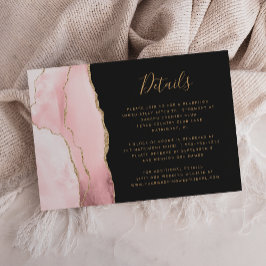 Moderne Blush Roze Gouden Agaat Donkere Trouwdetai Informatiekaartje