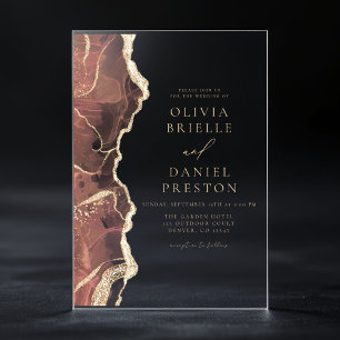 Moderne Blush Roze Gouden Agaat Elegante bruiloft Acryl Uitnodigingen