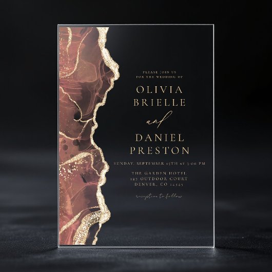 Moderne Blush Roze Gouden Agaat Elegante bruiloft Acryl Uitnodigingen