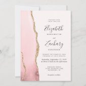 Moderne Blush Roze Gouden Agaat QR Code Huwelijk Kaart (Voorkant)