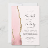 Moderne Blush Roze Gouden Agaat QR Code Trouw Kaart (Voorkant)