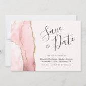 Moderne Blush Roze Gouden Agaat Save the Date Kaar Kaart (Voorkant)