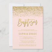 Moderne Blush Roze Gouden Faux Glitter Doop Uitnod Kaart (Voorkant)