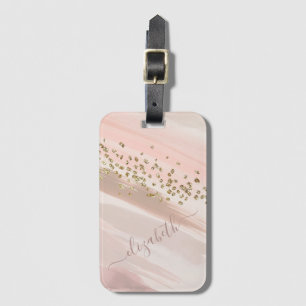 Moderne Blush Roze Gouden Glitter Script Naam Bagagelabel