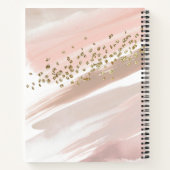 Moderne Blush Roze Gouden Glitter Script Naam Notitieboek (Achterkant)