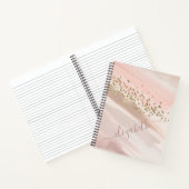 Moderne Blush Roze Gouden Glitter Script Naam Notitieboek (Binnen)