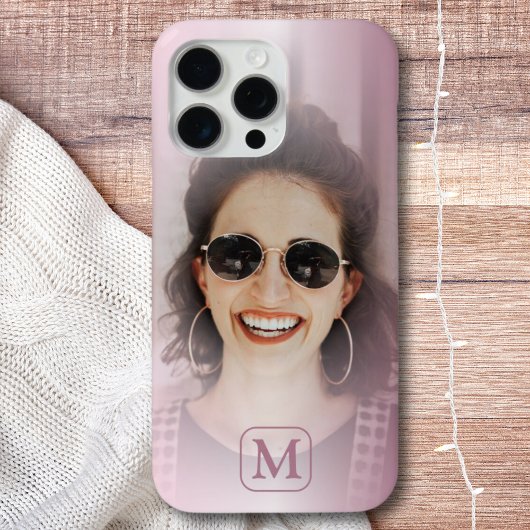 Moderne Blush Roze Gradiënt Één Foto Monogram Case-Mate iPhone Case