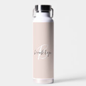 Moderne Blush Roze Grijs Schrift Monogram Naam Waterfles (Voorkant)
