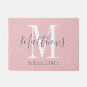 Moderne Blush roze grijze monogram Passen getrouwd Deurmat