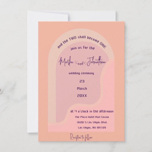 Moderne Blush Roze Groovy Arch bruiloft uitnodigin Kaart (Voorkant)