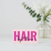 Moderne Blush Roze Haar Script Kapper Visitekaartje (Staand voorkant)