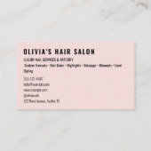 Moderne Blush Roze Haar Script Kapper Visitekaartje (Achterkant)