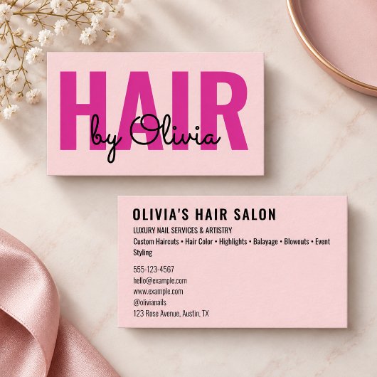 Moderne Blush Roze Haar Script Kapper Visitekaartje