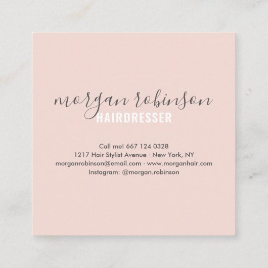 Moderne blush roze haar stylist handtekening foto vierkante visitekaartje (Achterkant)