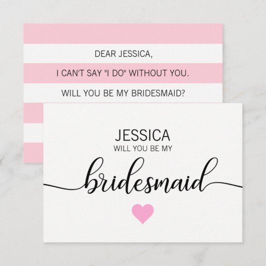 Moderne Blush ROZE Hart Wil je mijn Bruidsmeisje z Kaart (Voorkant / Achterkant)