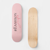 Moderne Blush Roze Hashtag & Naam | Professioneel Persoonlijk Skateboard (Voorkant)