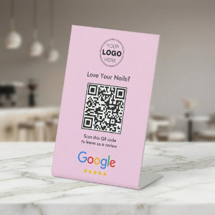 Moderne Blush Roze Hou van je nagels Google Review Reclamebord Met Voetstuk