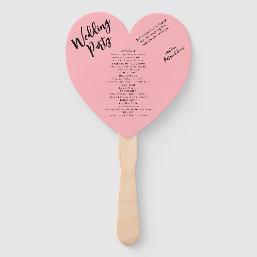 Moderne Blush Roze Huwelijksprogramma Hand Fan Handwaaier (Achterkant)