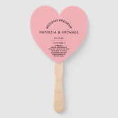 Moderne Blush Roze Huwelijksprogramma Hand Fan Handwaaier (Voorkant)