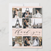 Moderne Blush Roze kalligrafie 9 Foto Collage Bedankkaart (Voorkant)