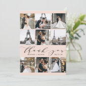 Moderne Blush Roze kalligrafie 9 Foto Collage Bedankkaart (Staand voorkant)