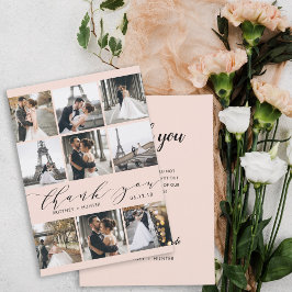 Moderne Blush Roze kalligrafie 9 Foto Collage Bedankkaart