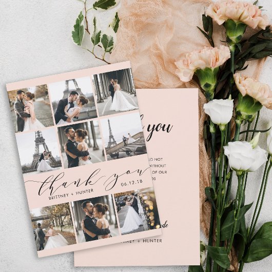 Moderne Blush Roze kalligrafie 9 Foto Collage Bedankkaart