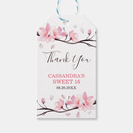 Moderne Blush Roze Kersenbloesem Sakura Verjaardag Cadeaulabel (Voorkant)
