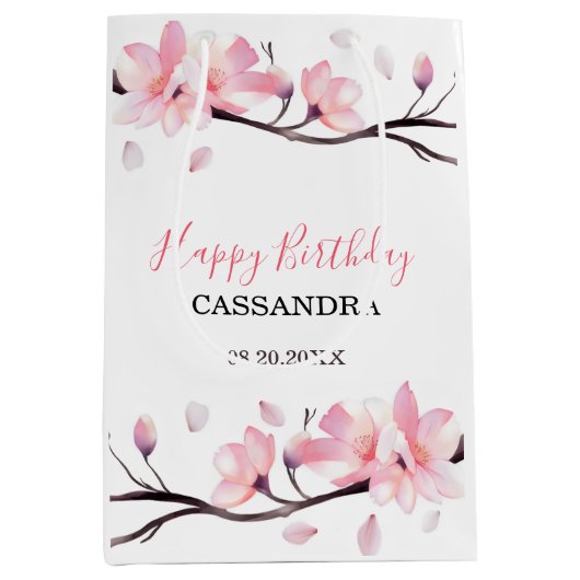Moderne Blush Roze Kersenbloesem Sakura Verjaardag Medium Cadeauzakje (Voorkant)