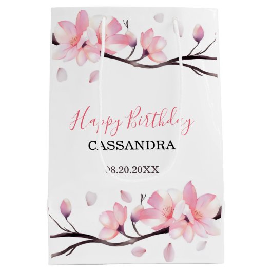 Moderne Blush Roze Kersenbloesem Sakura Verjaardag Medium Cadeauzakje (Achterkant)