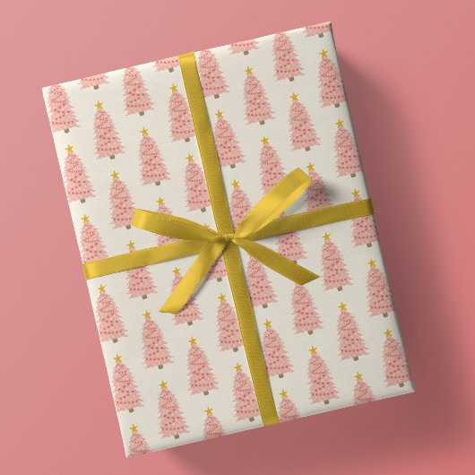 Moderne Blush roze kerstboom op ivoren crème Cadeaupapier