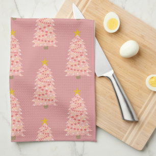 Moderne Blush Roze Kerstboom op Mauve Holiday Theedoek