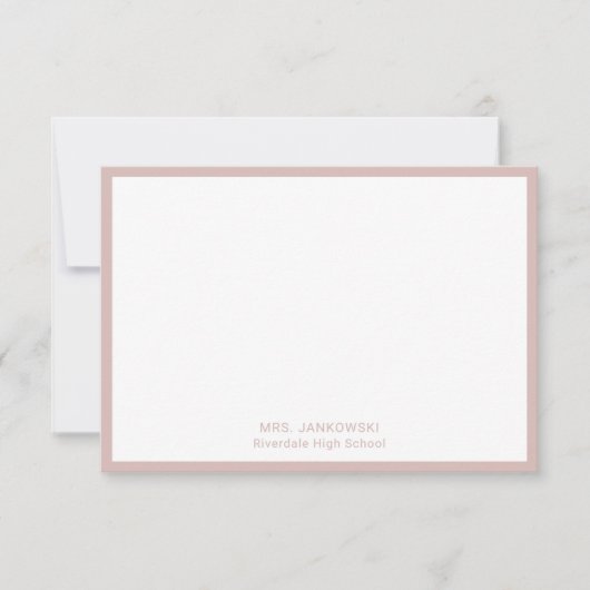 Moderne Blush Roze leraar Dank je Kaarten (Voorkant)