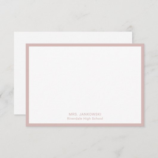 Moderne Blush Roze leraar Dank je Kaarten (Voorkant / Achterkant)