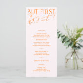 Moderne Blush Roze & Levendig Oranje Trouwmenu Menu (Staand voorkant)